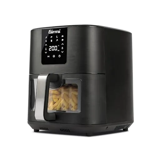 Girmi FG79 Heißluftfritteuse 9L, 1700 W, Schwarz - Kompaktfriteuse für gesundes Kochen mit bis zu 80 % weniger Fett. 8 Programme für vielseitige Zubereitung von Pommes, Fisch und mehr.