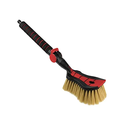 ToM PaR Waschbürste I Wasser bürste I Autowaschbürste mit Wasseranschluss I Schnellverschluss für das Wasserventil I Weiche, feine und zarte Borsten I Komfortabler Griff I Länge: 54 cm I Rot