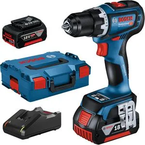 Bosch Akku-Bohrschrauber GSR 18V-90 C - Akkuschrauber mit 2 Akkus und Ladegerät, bietet KickBack Control für reduziertes Rückschlagrisiko und langlebigen, bürstenlosen Motor für optimale Leistung.