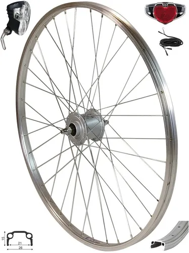 Redondo 28 Zoll Vorderrad Felge mit Shimano Nabendynamo & AXA Scheinwerfer