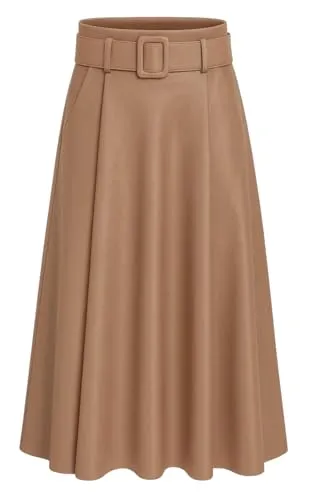 Mississhop 401 Damen A-Linien Rock mit Gürtel – Kunstleder Camel