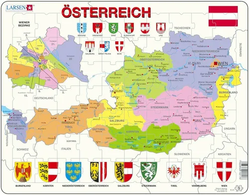 Larsen Puzzle Österreich (politische Karte) + Wiener Bezirke 70 tlg.