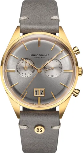 BRUNO SÖHNLE Merano Chronograph Herrenuhr - Elegante Armbanduhr mit veredeltem Quarzwerk, 40 mm Edelstahlgehäuse in IP Gold und stilvollem Steingrau-Lederarmband. Ideal für präzise Zeitmessung und stilvolle Auftritte.