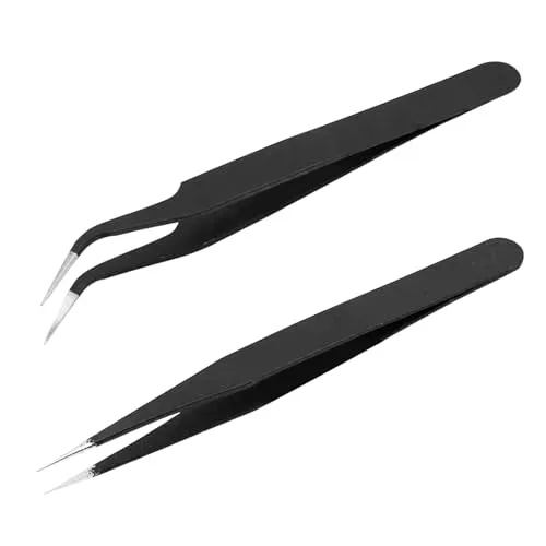 Spitze Pinzetten Set,Pinzette Spitz Werkzeug,Antistatische Tweezers Edelstahl,Bügelperlen Bastelpinzette,Präzisionspinzette für DIY Basteln,Schmuckherstellung,Computer Elektronische (2 Stück)