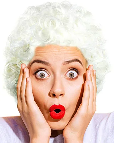 Balinco Großmutter | Oma | Granny | Grandma Perücke weiß gelockt/lockig - das perfekte Oma Kostüm Accessoire für die Verkleidung zum Fasching/Karneval Party