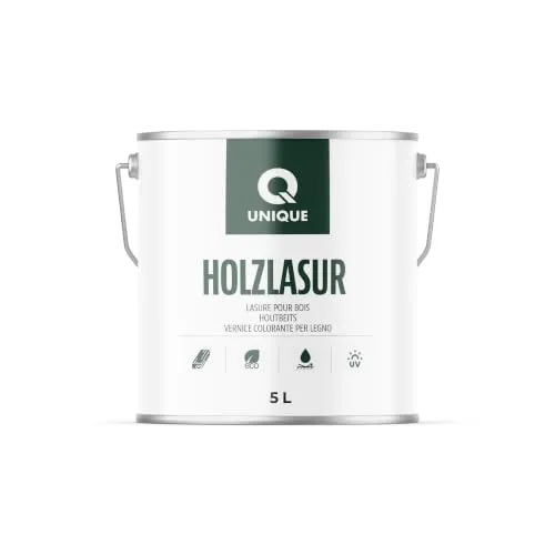Q UNIQUE Holzlasur Seidenmatt 5L | Eichenfarbe | Wetterfester Holzschutz für innen & außen