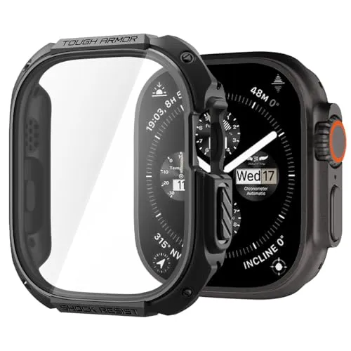 Spigen Tough Armor Hülle für Apple Watch Ultra 4/3/2/1 49mm | Robuste PC-/TPU-Hülle mit 9H-Hartglas für Rundumschutz vor Stößen für Modelle von 2026–2022 – Schwarz