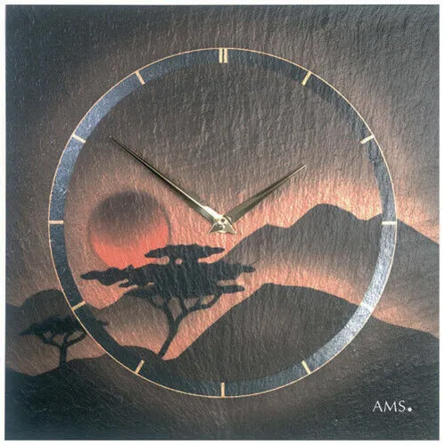 AMS 9515 Wanduhr Quarz aus Naturschiefer in schwarz von AMS