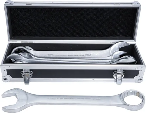 Maul-Ringschlüssel-Satz XXL SW 55 - 85 mm 7-tlg. - Schraubenschlüssel | 7-tlg. XXL-Satz für maximale Kraftübertragung | Ideal für tiefliegende Verschraubungen | Stabiler Hartschalenkoffer mit Schutzpolstern für sicheren Transport