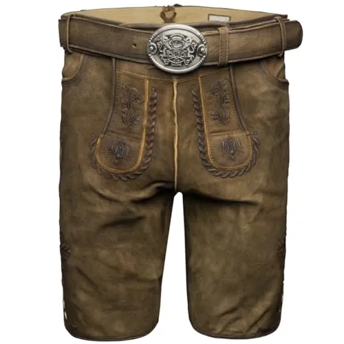 Stockerpoint Herren Lederhose Bertram Braun 52 - Hochwertige Herren Lederhose aus weichem Leder, inklusive Gürtel mit Zierschnalle. Die aufwendigen Stickereien und die regulierbare Bundweite sorgen für perfekten Sitz und Stil.