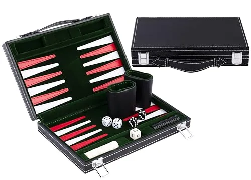 Engelhart-250514- Backgammon 11 INCH genähter Filz und Kunstleder- 30 cm (grün/rot/weiß)