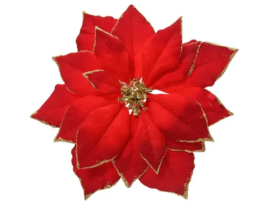 Kunstblume, Kaemingk, Weihnachtsstern am Clip 24cm 1 Stück Rot / Gold