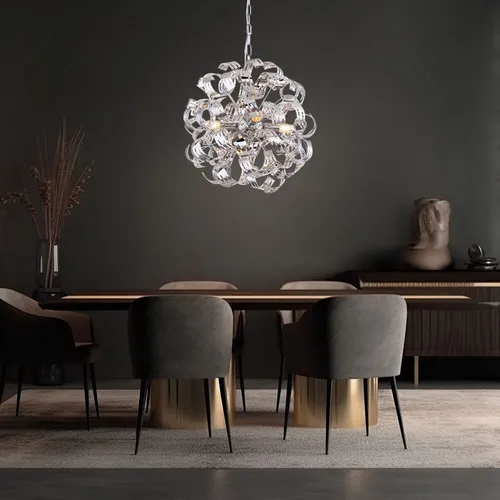Elegante Pendelleuchte 4-flammig in Chrom für Esstisch - Hängeleuchte für stilvolle Innenräume, 4x E14 Fassungen für individuelle Lichtgestaltung, schickes Design mit geschwungenen Chromarmen, ideal für Wohn- und Essbereiche.