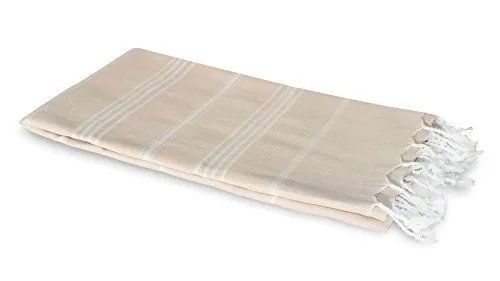 Carenesse Hamamtuch Sultan 100 x 170 cm beige I Extra breites Hamam Handtuch 100% saugfähige Baumwolle mit feinen Streifen I Schnelltrocknendes Pestemal/Fouta I Saunahandtuch