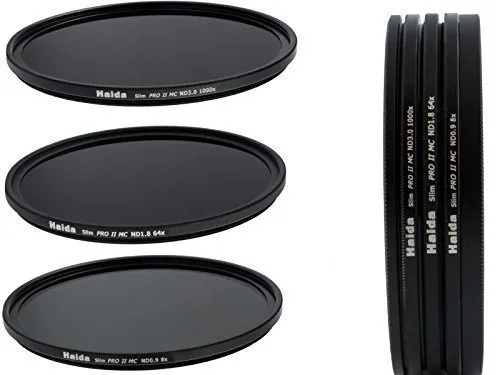 HAIDA Slim PRO II Digital MC Neutral Graufilter Set bestehend aus ND8, ND64, ND1000 Filtern 72mm inkl. Stack Cap Filtercontainer + Pro Lens Cap mit Innengriff