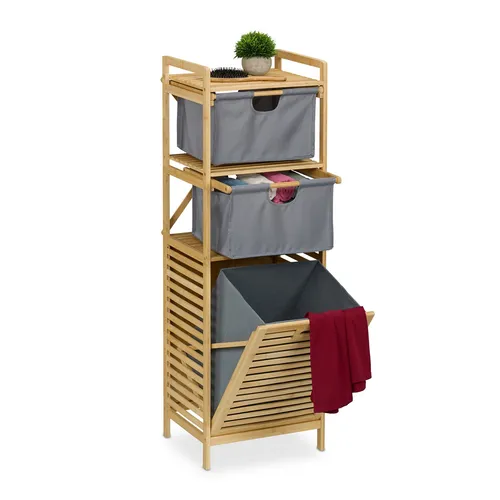 Wäschekorb Badregal: Wäschekorbregal mit Wäschesammler - Wäschekörbe aus Bambus, freistehend mit 39 L Kapazität, ideal für drinnen und sorgt für Ordnung im Badezimmer.