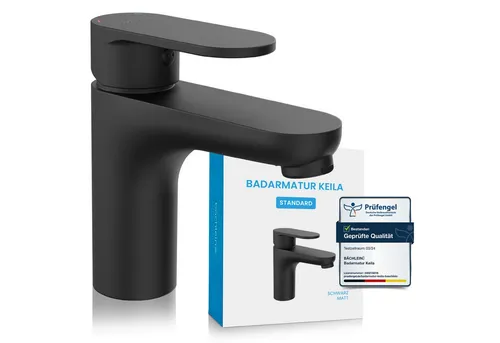 Bächlein Badarmatur Keila - Stilvolle Waschtischarmatur in Schwarz - Elegante Armatur für Bad und Küche, überzeugt durch minimalistisches Design und langlebige Qualität. Genießen Sie einen sanften Wasserstrahl dank hochwertiger Keramikkartusche.