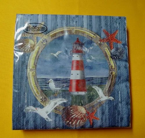 Servietten Leuchtturm Bullauge 1 Packung Motivservietten maritim Meer Möwen 20
