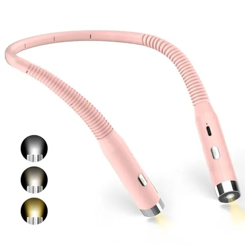 Diboniur Handarbeitslampe, Wiederaufladbare Leselampe Hals, 3 Farben und 3 Helligkeitsstufen, 360° biegbar, USB Stricklampe für Büchern im Bett, Reisen, Stricken, Camping(Rosa)