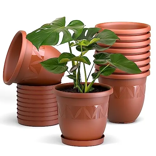 Plastard Blumentopf 10er Set 15 cm Terrakotta - Witterungsbeständiger Pflanzkübel mit Untersetzer - Praktisches 10er Set Blumentöpfe mit Untersetzern in Terrakotta. Ideal für Zimmer- und Gartenpflanzen. Robuste Kunststoffmaterialien sorgen für Langlebigkeit und einfache Pflege.