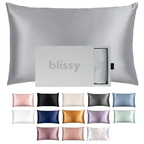 Produktbild Blissy Seidenkissenbezug – 100% Reine Maulbeerseide – 22 Momme 6A hochwertige Fasern – SatinKissenbezug für Haar und Haut – regulär, Queen und KingSizeSeidenKissenbezug mit verstecktem
