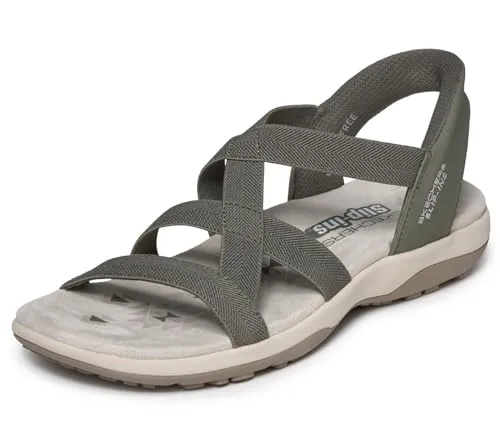 Skechers Damen Sandale Reggae Slim Stretch Flex in Oliv - Größe 39 EU - Bequeme und stylische Sandale für Freizeitaktivitäten. Mit Gummizug für einfachen Einstieg und Memofußbett für angenehmen Tragekomfort.