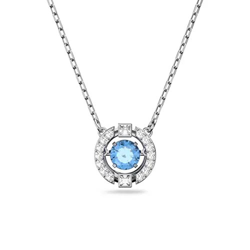 Swarovski Una Halskette, Rund, Blau, Rhodiniert - Funkelnder Schmuck für Damen - Elegante Damenkette mit einem strahlenden blauen Rundkristall und weißen Kristallen. Ideal für besondere Anlässe und als Geschenk, 38 cm lang, in hochwertiger Swarovski Box.