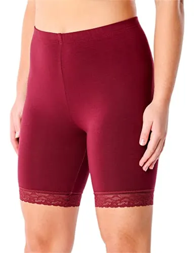 Merry Style Damen Kurze Leggings mit Spitze Freizeithose High Waist Radlerhose Hohe Taille aus Viskose MS10-431 (Wein, S)