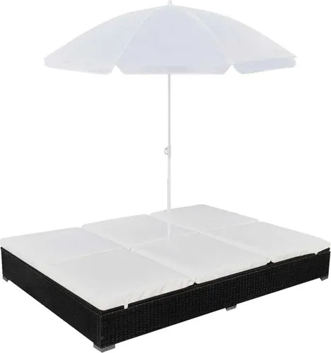 Outdoor-Loungebett mit Sonnenschirm aus Poly Rattan Schwarz – Design 2024