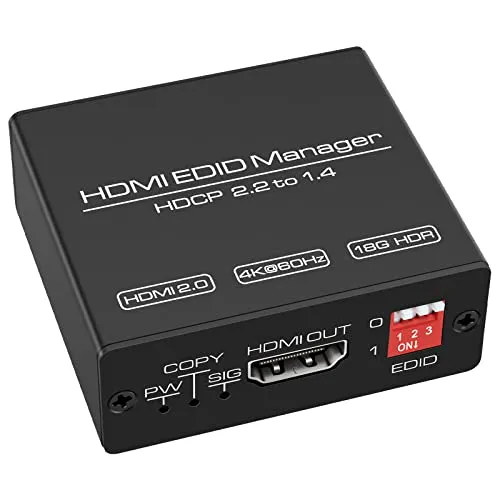 VEDINDUST HDMI EDID Manager 4k Prophecy Emulator EDID-Kopierer programmierbare Verstärkungen Equalisiert 4K60Hz HDMI 2.0b-Signal HDCP2.2 18 Gbit/s HDR YUV 4: 4: 4 Cec
