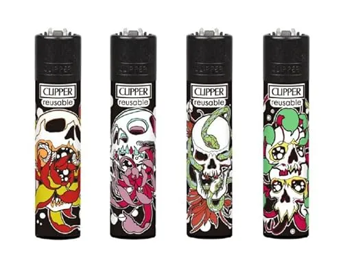 Clipper Feuerzeug 4er Set: (Skulls n Flowers) von sunmondo