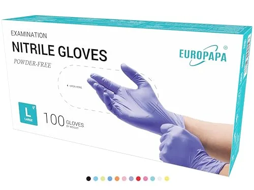 EUROPAPA® 100x Nitrilhandschuhe Box Einweghandschuhe, Einmalhandschuhe, Untersuchungshandschuhe, Nitril Handschuhe, puderfrei, ohne Latex, steril, latexfrei, disposible gloves (L, Lila)