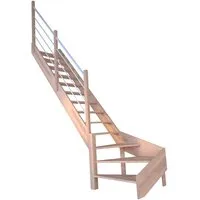 StarWood Treppe Rhodos Buche Gew. L Holz-Edelstahl-Geländer Weiß - Elegante 1/4 gewendelte Treppe aus zertifiziertem Buchenleimholz mit modernem Edelstahlgeländer. Ideal für luftige Raumgestaltung und einfache Montage dank Bausatz. Pflegeleichte und langlebige Materialien für zeitlose Schönheit.