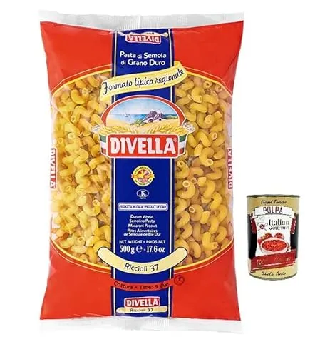 Divella Riccioli N°37 Hartweizengrieß Pasta Italienische Nudeln 500g Packung + Italian Gourmet Polpa di Pomodoro 400g Dose