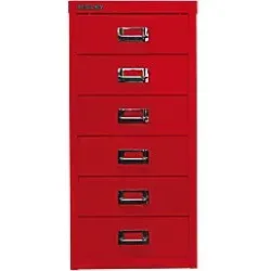 Bisley Schubladenschrank MultiDrawer, 6 Schübe in Rot - Schubladenschrank aus robustem Metall mit 6 leichtgängigen Schüben für DIN A4, ideal für Büro und Werkstatt. Mit chrombeschichteten Bügelgriffen und 5 Jahren Garantie.