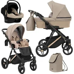 Kinderwagen LAZZIO PREMIUM Sportwagen Babywagen Babyschale Komplettset Kinder Wagen Autositz Set 3 in 1 (LAZ-12, Rahmenfarbe: Kupfer)