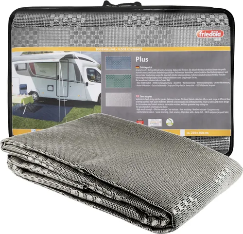 Primaflor Vorzeltteppich PLUS - Grau - 250x300cm - Wasserabweisender Vorzeltboden - Strapazierfähige Polyester Matte, ideal als Camping Bodenmatte und Zeltunterlage