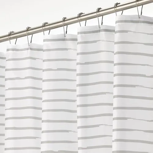 mDesign Duschvorhang Badewannenvorhang Duschgardine Hellgrau Weiß gestreift