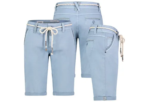SUBLEVEL Bermudas Damen Short Bermuda kurze Hose Sommer Chino Stoff knielang mit Gürtel