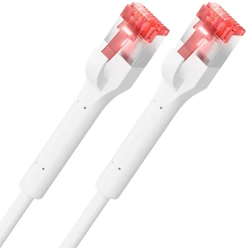 deleyCON 0,25m CAT6a Patchkabel SLIM (10 Gbit/s, Kupfer) Gigabit Netzwerkkabel Ethernet Cable Kabel RJ45 Stecker POE CAT 6 LAN für Patchpanel PC PS5 Router Modem TV Switch Laptop Weiß