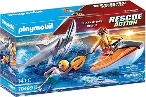 PLAYMOBIL - Rescue Action: Shark Attack Rescue - Spielfigur Spielsets mit aufregendem Rettungsszenario, inklusive schwimmendem Hai und Wasserfahrzeug. Perfekt für Kinder ab 6 Jahren und ideal für kreatives Spielen!