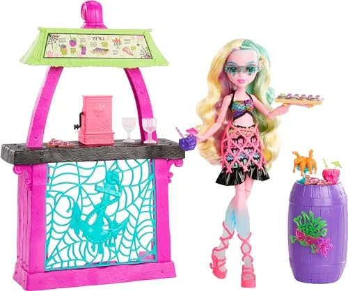 Monster High Puppe und Spielset, Lagoona Blue Scare-adise Island Snack Shack Shack mit Lebensmittelzubehör und farbwechselnden Getränken
