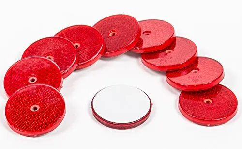 All Ride Reflektor Rund 62 mm,10 Stück Katzenaugen sebstklebend oder zum Schrauben, Farbe rot
