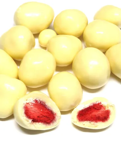 Erdbeeren gefriergetrocknet in weißer Schokolade 200g 1kg=29,95€