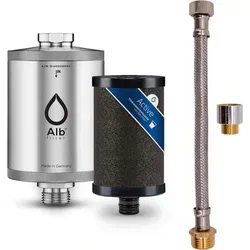 Alb Filter Active Komplettset - Edelstahl Natur mit 20cm Anschlussset - Wasserfilterkartuschen für Trinkwasser, bietet beste Wasserqualität und filtert Schadstoffe, während lebenswichtige Mineralien erhalten bleiben. Komplettset für einfache Installation!