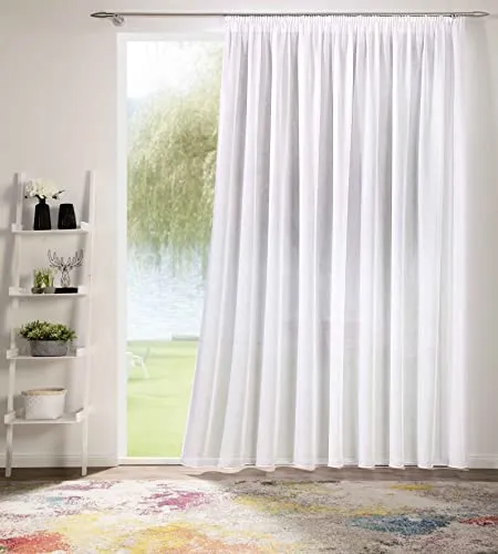deco home | Gardinen Store Voile Effekt Vorhang mit Kräuselband, transparent Weiß, in verschiedenen Größen | 750 x 250 cm