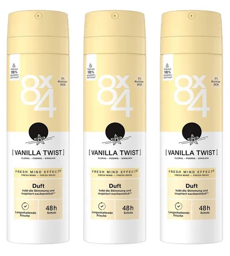 ✅ 8X4 Vanilla Twist Deo Spray Deodorant 48h Schutz ohne Aluminium 3x 150ml ✅