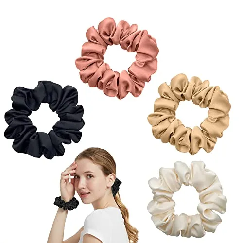 Ikadiya Haargummi[4 Stück], Haare Ringe, Haargummis Elastische Haarbänder Pferdeschwanz, Haargummis Scrunchies Satin, für Damen und Mädchen (Schwarz)