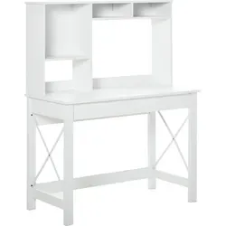 HOMCOM Schreibtisch mit Aufbewahrung - Moderner Holzschreibtisch mit integriertem Regal, ideal für kleine Räume. Große Tischplatte und optimale Organisation für Home Office oder Schlafzimmer.