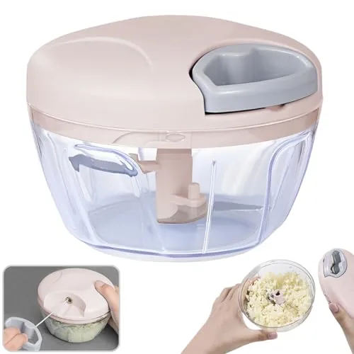NIUAWASA Zwiebelschneider Manuell 500ml, Manueller Gemüse Schneider Handzerkleinerer Multizerkleinerer mit Edelstahlklingen Schneidemaschine Würfelmühle für Zwiebeln Knoblauchnüsse (Rosa)